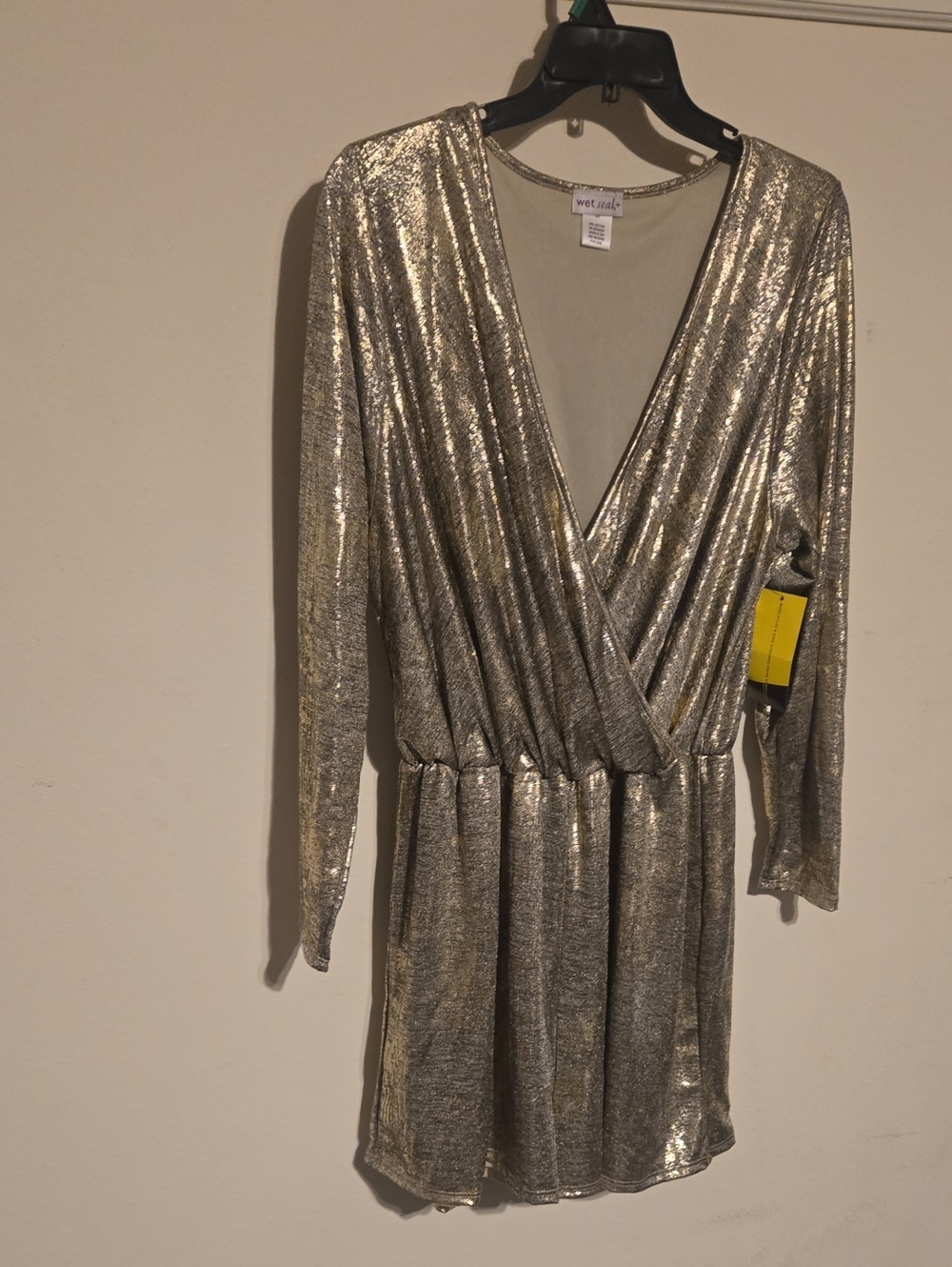 Wet Seal Shimmery Gold Long-sleeve Shorts Romper